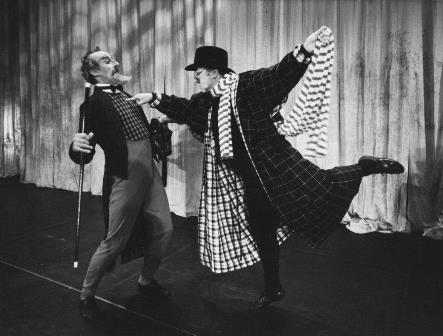 Jon Trimmer as the wealthy Pantalone and Harry Haythorne as Dr Lombardi in 'A Servant of Two Masters'