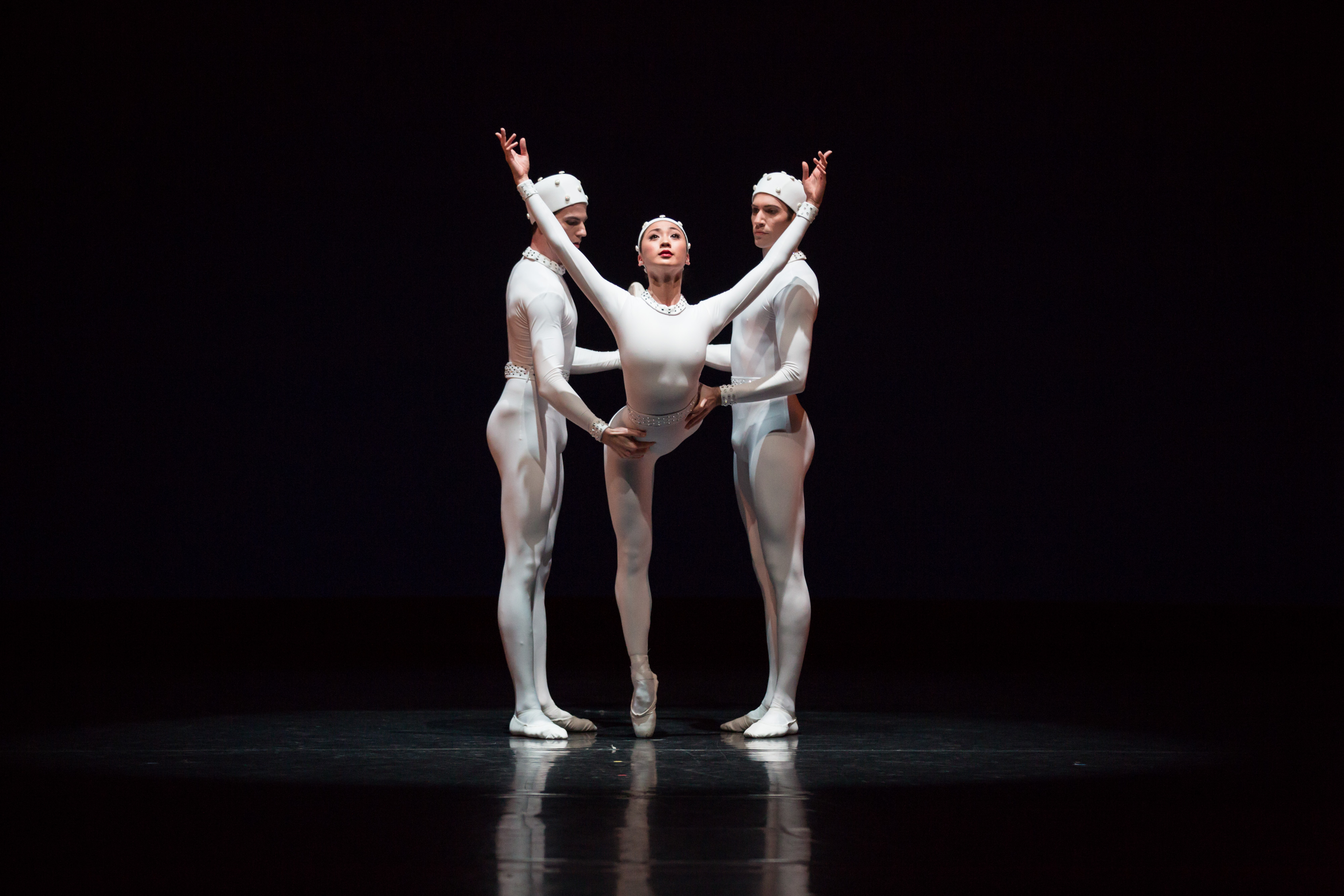 Jared Wright, Natasha Kusen and Brett Simon in 'Monotones II'. The Australian Ballet, 2015. Daniel Boud