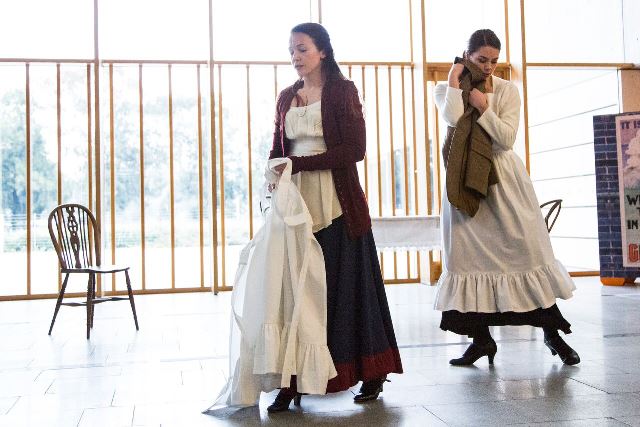 Caitlin MacKenzie and Gemma Dawkins in 'Walking and falling', 2015. Photo: © Lorna Sim