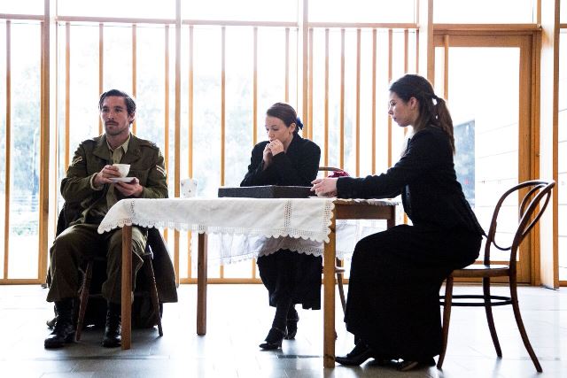 Dean Cross, Caitlin MacKenzie and Gemma Dawkins in 'Walking and Falling', 2015. Photo: © Lorna Sim