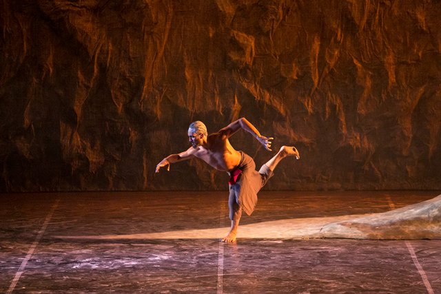 Waangenga Blanco in 'Patyegarang', Bangarra Dance Theatre, 2014. Photo: Greg Barrett