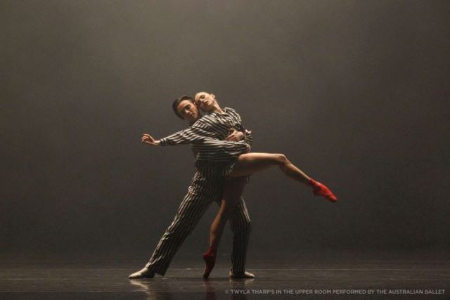 Daniel Gaudiello and Natasha Kusch in Twyla Tharp's 'In the Upper Room'. The Australian Ballet, 2015. Photo: © Jeff Busby