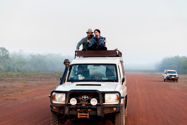 Stephen Page and director of photography Bonnie Elliott filming 'Spear'. Photo Jacob Nash