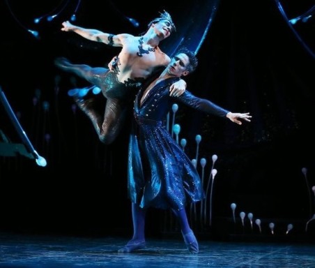 David Power as Puck and Camilo Ramos as Oberon, 'A Midsummer Night's Dream', Queensland Ballet 2016. Photo: David Kelly