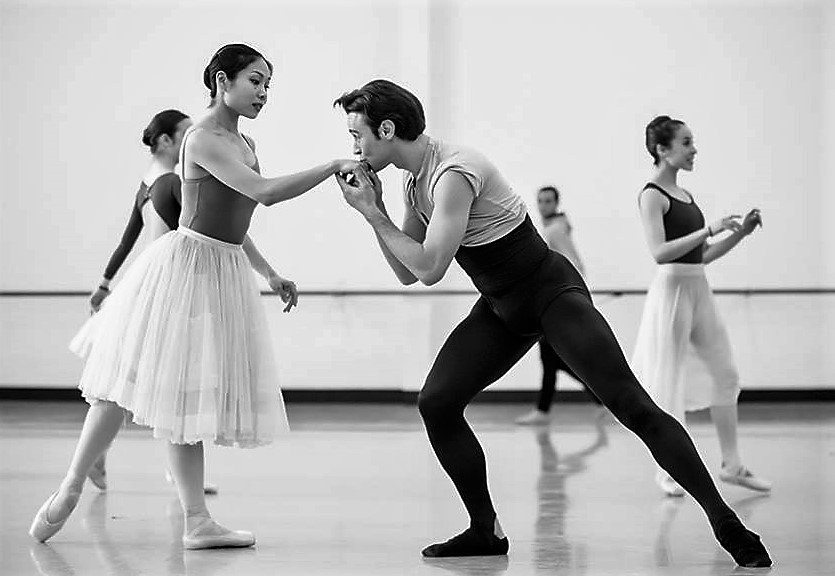 Daniel Gaudiello and Mayu Tanigaito in rehearsal for 'Giselle', Royal New Zealand Ballet, 2016