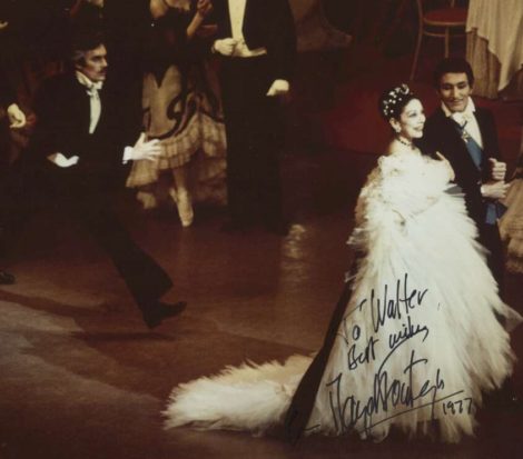 Margot Fonteyn with Kelvin Coe and John Meehan in 'The Merry Widow', 1977. Photo Walter Stringer