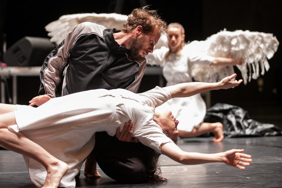 Alex Leonhartsberger as Jimmy O'Reilly and Rachel Poirier as Finola in 'Loch na hEala', Wellington, 2018. Photo: © Matt Grace/New Zealand Festival