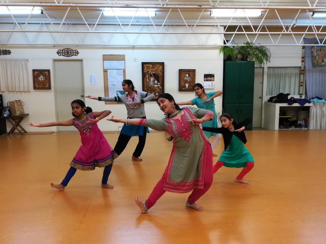 Gayatri Lakshmanan teaching a junior class,. Mudra Dance Academy, Wellington 2018