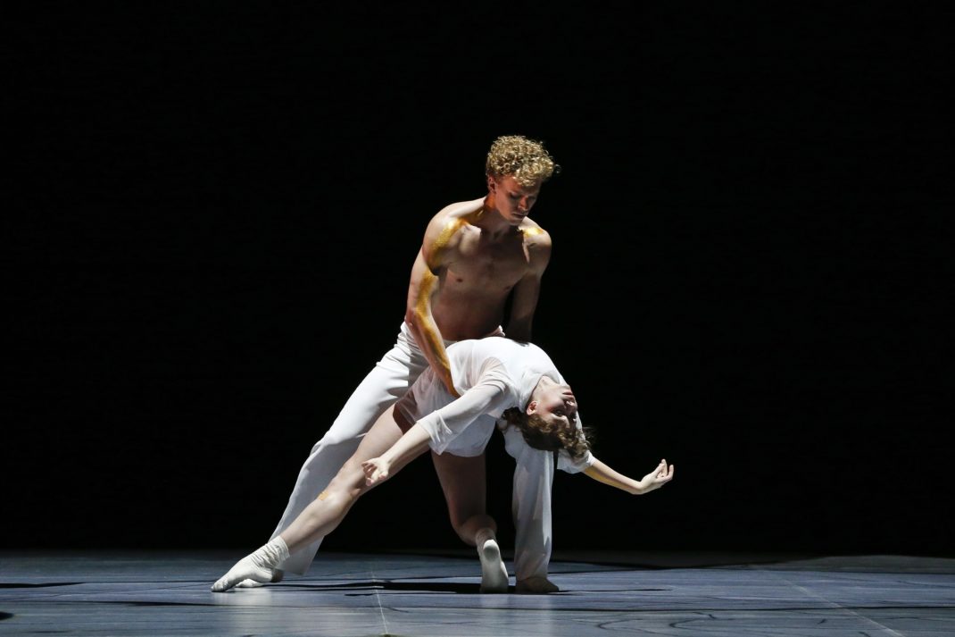 Adam Bull and Coco Mathieson in 'Aurum'. The Australian Ballet, 2018. Photo:Scene from 'Filigree and Shadow'. The Australian Ballet, 2018. Photo: © Jeff Busby