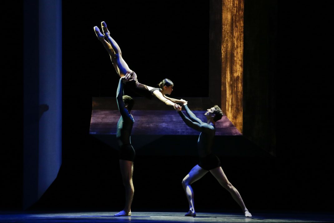 Andrew Killian, Ako Kondo, and Brett Simon in 'Constant Variants'. The Australian Ballet, 2018. Photo: © Jeff Busby