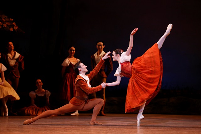 Brett Chynoweth, and Jade Wood in the Peasant pas de deux, 'Giselle' Act I. The Australian Ballet, 2018. Photo: © Jeff Busby