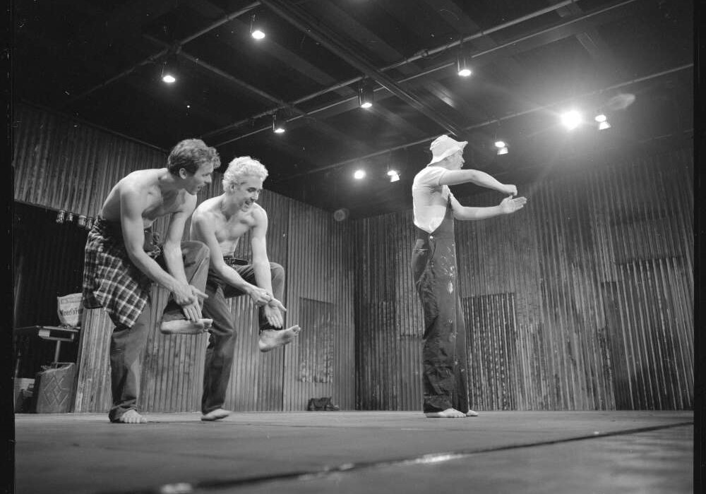 Dancers from Paige Gordon and Performabnce Group in 'shed. A place where men can dance', Canberra 1996. Photo Loui Seselja