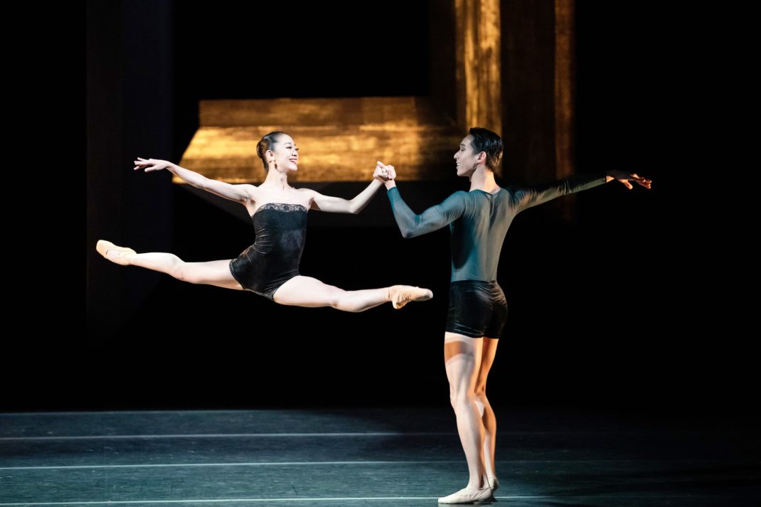 Yuumi Yamada and Lucien Xu in Stephen Baynes' 'Constant Variants'. The Australian Ballet, 2019. Photo: Daniel Boud