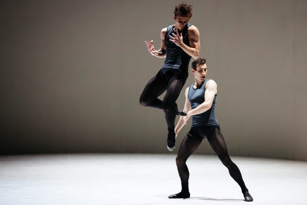 Marcus Morelli and Brett Chynoweth in Tim Harbour's 'Filigree and Shadow'. The Australian Ballet, 2019. Photo: Ako Kondo, Andrew Killian and Cristiano Martino in Stephen Baynes' 'Constant Variants'. The Australian Ballet, 2019. Photo: © Daniel Boud