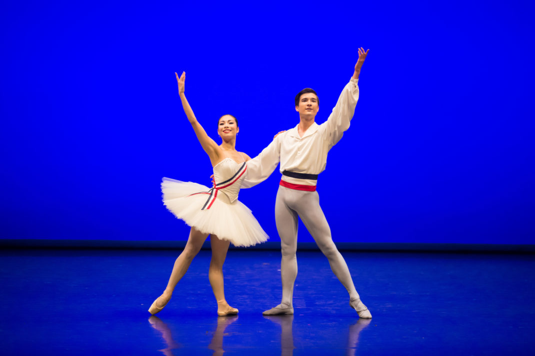 Mayu Tanigaito and Laurynas Vejalis in 'Flames of Paris' pas de deux. Royal New Zealand Ballet, 2019. Photo: © Stephen A'Court