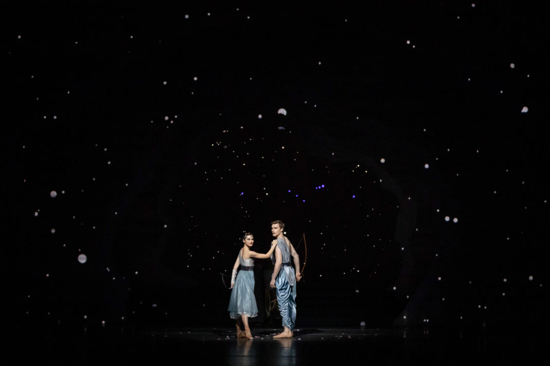 Dana Stepehensen and Brodie James as Artemis and Orion in 'Sylvia'. The Australian Ballet, 2019. Photo Daniel Boud