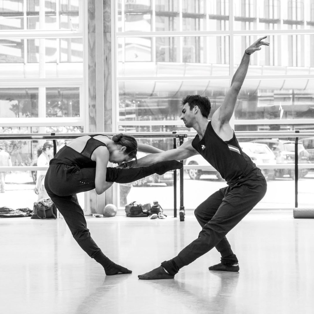 Madeleine Graham and Allister Madin in rehearsal for Alice Topp's 'Aurum'. Royal New Zealand Ballet, 2020. Photo: © Jeremy Brick