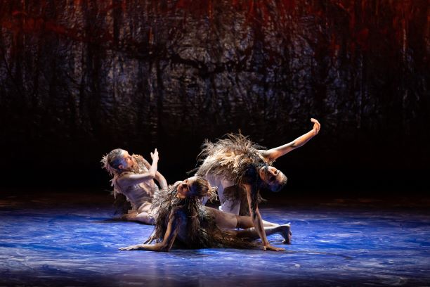 Glory Tuohy-Daniell, Rika Hamaguchi and Lillian Banks in SandSong. Bangarra_Dance Theatre 2021. Photo © Daniel Boud